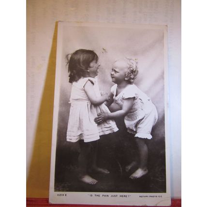 "IS THE PAIN JUSTHERE?" used antique postcard RP by Rotary 1910 pm =