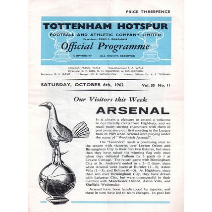 1962/63 Tottenham Hotspur / Spurs vs Arsenal **FREE P&P**