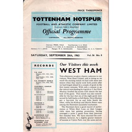 1963/64 Tottenham Hotspur / Spurs vs West Ham Utd **FREE P&P**