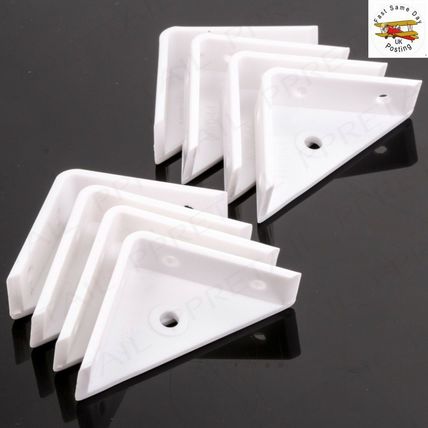 8x White Lipped Corner Brace 50mm/2" Plastic Angle Brackets Furniture Fix/Join