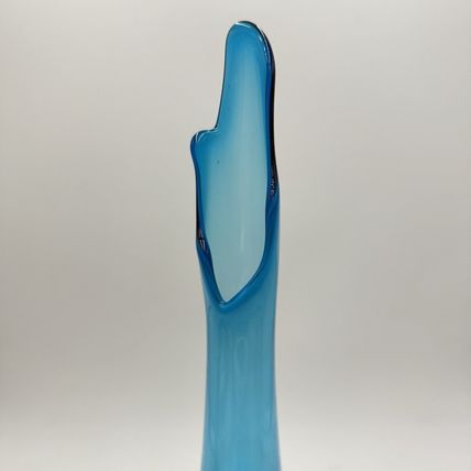 Vintage L.E smith Art Glass Bluenique 6 Petal 20” Swung Glass Vase Large MCM