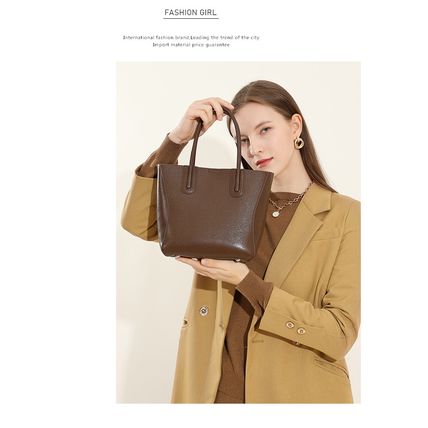 Genuine Leather Women Top Handle Shoulder Handbags Brown