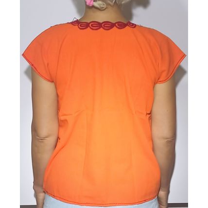 Multicolor Roses Bouquet Embroidered Cotton Canvas Orange Blouse Chiapas Mexico