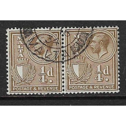 MALTA 1930 GEORGE V ¼d PAIR USED SG193 X 2