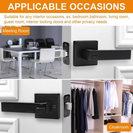 5 Pack Matte Black Door Handles Privacy Door Levers, Keyless Interior Door Knobs