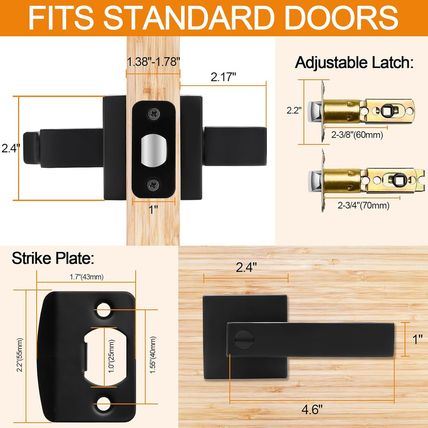 5 Pack Matte Black Door Handles Privacy Door Levers, Keyless Interior Door Knobs