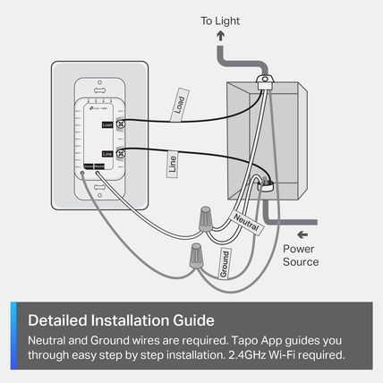 Tp-Link Tapo Matter Smart Dimmer Switch, Single Pole, Neutral Wiring & 2.4 Ghz W