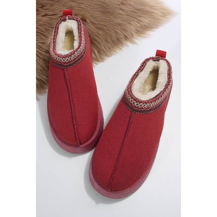 Fiery Red Suede Contrast Print Plush Lined Snow Boots