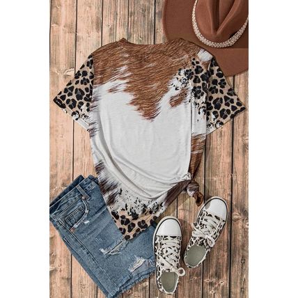 Chestnut Western Leopard Bleached Print Crew Neck T Shirt