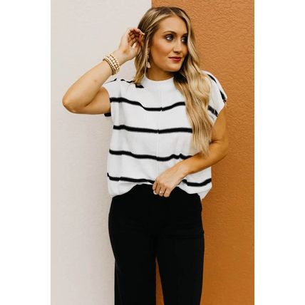 White Striped Batwing Sleeve Sweater Tee