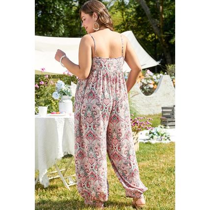 Multicolour Plus Size Paisley Print Sleeveless V Neck Jogger Jumpsuit