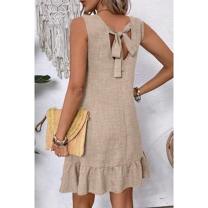 Smoke Gray Knot Scoop Back Ruffle Hem Sleeveless Mini Dress
