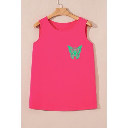 Sachet Pink Butterfly Graphic Casual Tank Top