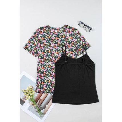 Black Sheer Floral Mesh Round Neck T Shirt