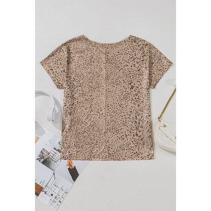 Parchment Shimmer Leopard Print Dolman Sleeve T Shirt