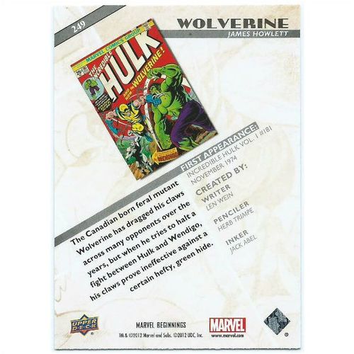 2012 Marvel Beginnings 2 - #249 - Wolverine