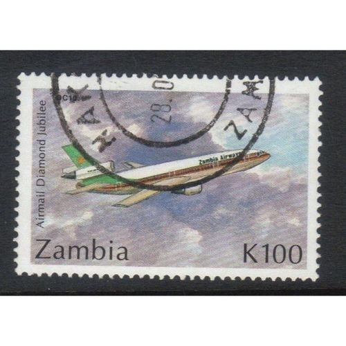 ZAMBIA 1992 60th ANNIV AIRMAIL 100K DOUGLAS DC10 USED