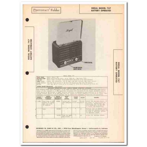 regal model 747 4-tube battery am radio receiver sams photofact manual