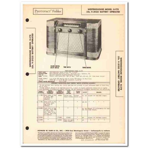 westinghouse model h-178 5-tube battery am radio sams photofact manual