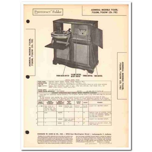 admiral model 7c65x 7-tube am radio phonograph sams photofact manual