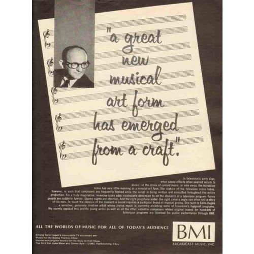 broadcast music inc 1965 earle hagen bmi great new musical vintage ad