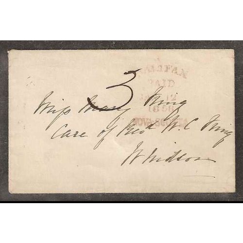 CANADA ! Stampless Halifax Tombstone Cancel in red 1858
