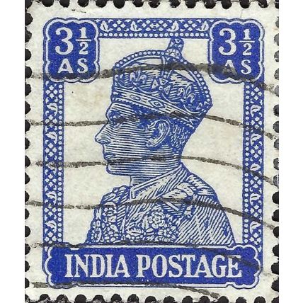 INDIA, King George VI, Imperial Crown of India, blue 1943, 3½anna, #4