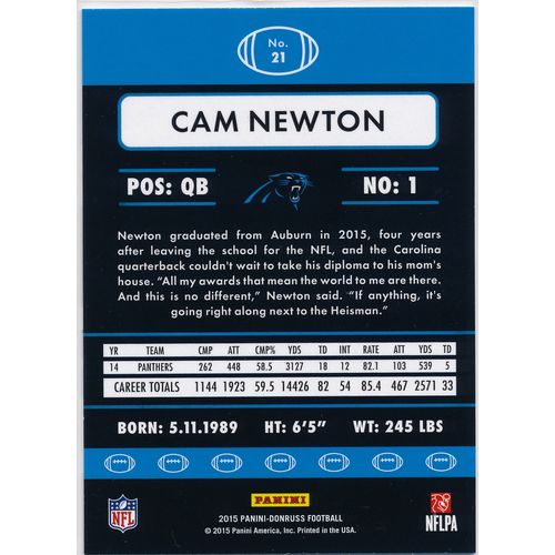 2015 Donruss Football 21 Cam Newton Carolina Panthers