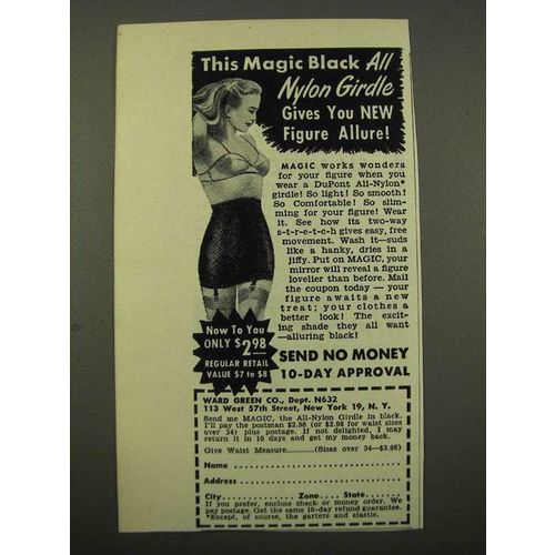 1949 Ward Green Magic Girdle Ad - Magic Black Nylon