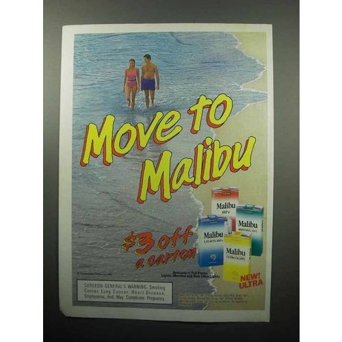 1989 Malibu Cigarettes Ad - Move to Malibu - at the Beach