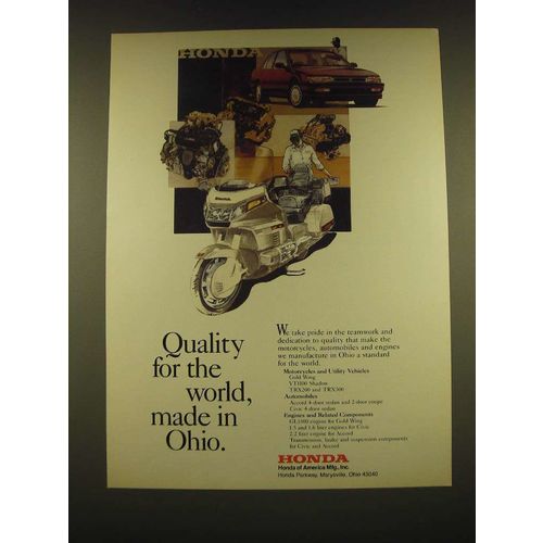 1990 Honda Motorcycles, cars and engines Ad - Quality for the world