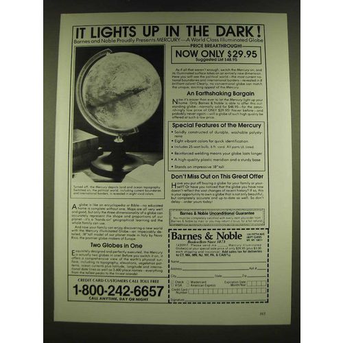 1990 Barnes & Noble Mercury Illuminated Globe Ad - It lights up in the dark