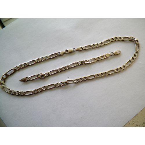 STERLING SILVER 18" FIGARO NECKLACE 6 1/4" BRACELET SET 7MM