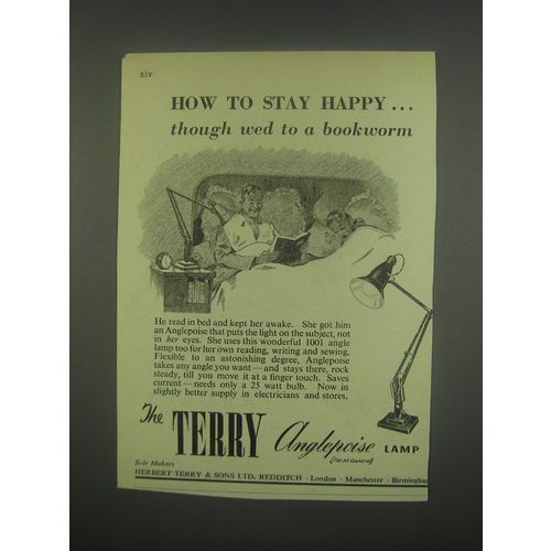 1949 Terry Anglepoise Lamp Ad - How to stay happy.. Though wed to a bookworm