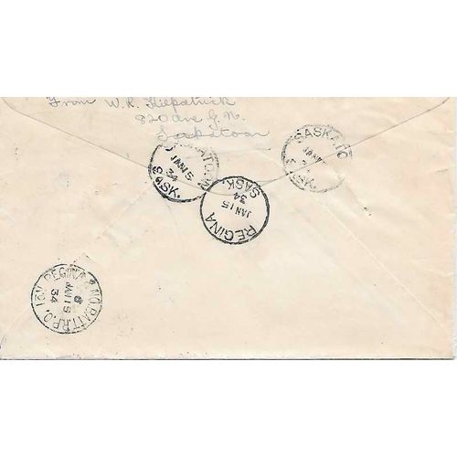 Canada REGISTERED Medalian Combo 1934 Saskatoon Sask to Regina with RPO