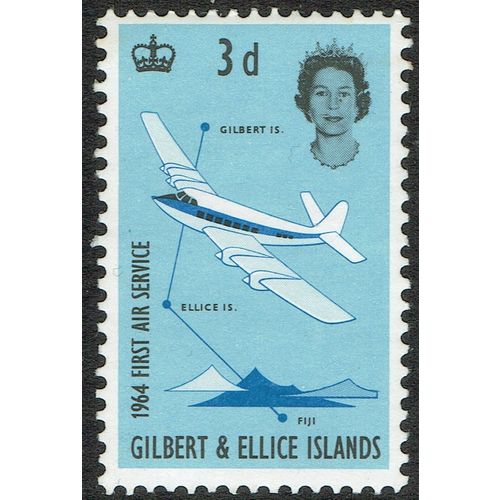 Gilbert & Ellice 1964 First Air Service 3d Blue Black and Light Blue SG82 MM