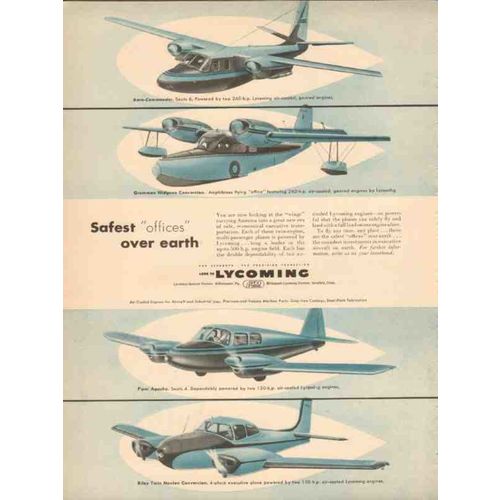 LYCOMING 1953 safest offices over earth Aero-Commander vintage ad