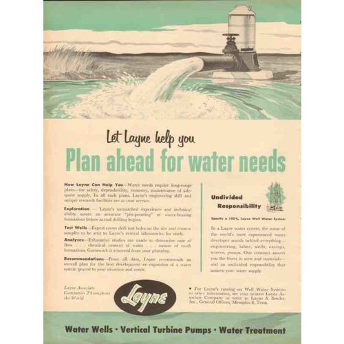 LAYNE BOWLER COMPANY 1953 help plan ahead water needs vintage ad
