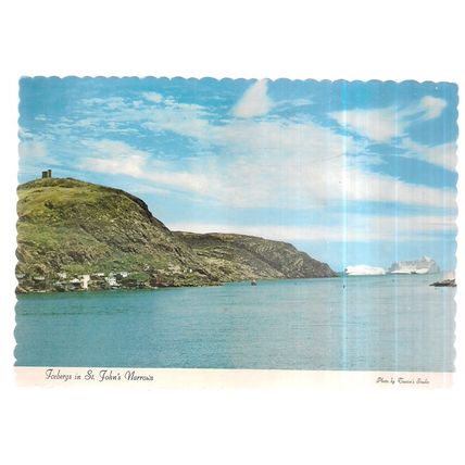ICEBERGS in St. John's Narrows, NEWFOUNDLAND. used vintage postcard.1979 pm =