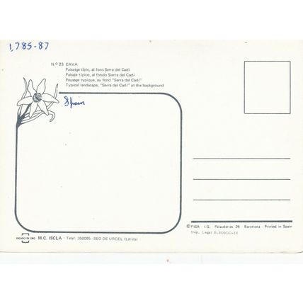 Spain Cava Serra del Cadi Postcard Unused VGC