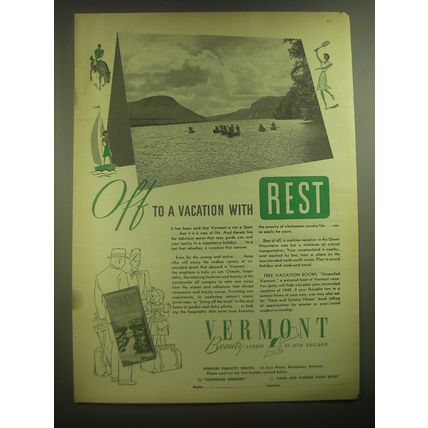 1945 Vermont Publicity Service Ad - Off to a vacation with rest