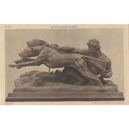 Bates Fox Hunting Hounds In Leash Old Statue London Museum Postcard