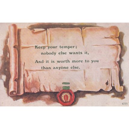 Keep Your Temper Anger Nobody Wants It Old Proverb Postcard