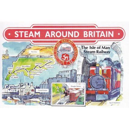 Isle Of Man Steam Railway Co Map Ships Castle Rushen Train Postcard