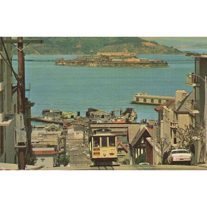 Cable Car San Fransisco Hill Alcatraz Island Postcard Ocean Postcard
