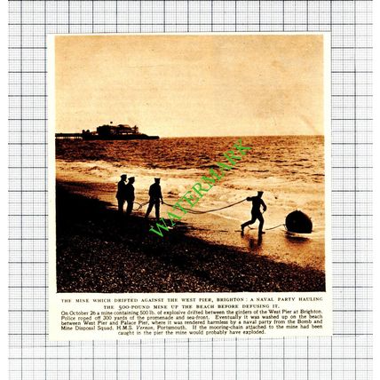 West Pier Brighton Mine Washed Up HMS Vernon Portsmouth - 1952 Cutting