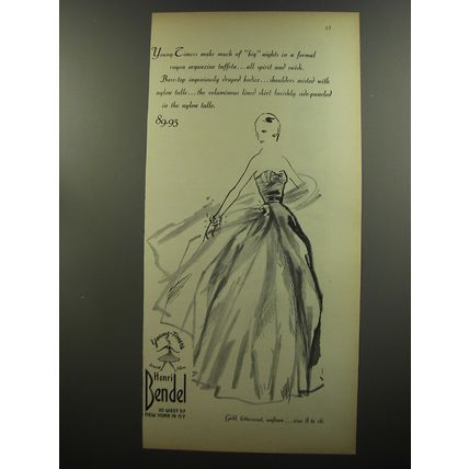 1953 Henri Bendel Dress Ad - Young-Timers make much of big nights