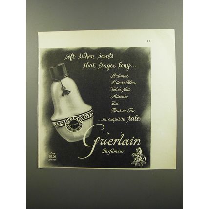 1953 Guerlain talc Advertisement - soft silken scents that linger long