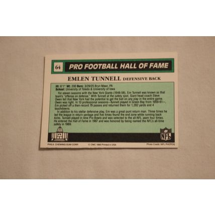 Emlen Tunnell 1990 Swell Pro Football Hall of Fame NO. 64