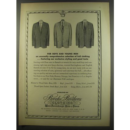 1956 Brooks Brothers Clothing Advertisement - For boys and young men